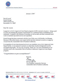 AAA Letter Of Recognition
